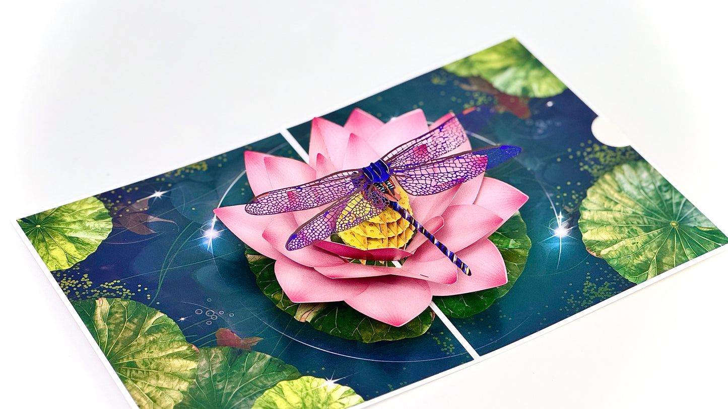 3D Dragonfly & Pink Lotus